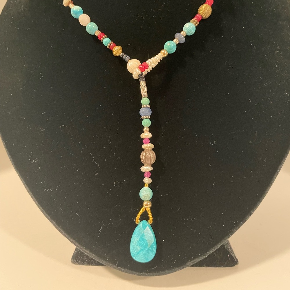 Turquoise, Ruby and Sapphire Lariat
